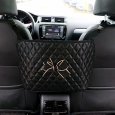 汽車收納袋 汽車座椅間儲物 網兜 女生可愛卡通車用收納置物掛袋車內用品, 米色邊蝴蝶結菱格紋皮款【當, 1個