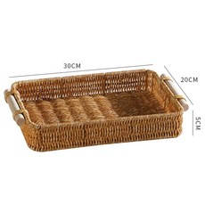 다과 바구니 모조 라탄 과일 보관 손잡이 심플한 나무 빵 원형 장식 대형