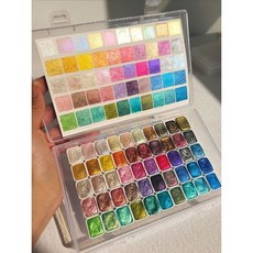 55색 안료 수채화 글리터 세트 메탈릭 펄물감 색 솔리드 고체 물감, A. 55 색 1ml 투병 박스
