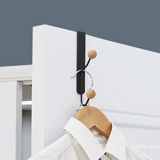 공간활용 모자 옷걸이 무타공 2단우드볼 도어후크행거, 도어후크행거 화이트, 화이트