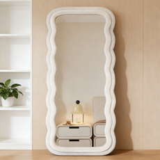 GOOD MOMENT 물결 프레임 전신거울 거치형 대형 스탠드 전신거울 인테리어 만점, 화이트