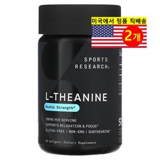 1+1 스포츠 리서치 테아닌 2배 강도 200mg 60 소프트젤 아미노산 글루텐프리, 60정, 2개