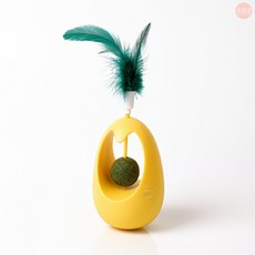 萌萌屋 貓咪不倒翁逗貓玩具 羽毛貓薄荷球 弧形設計 貓咪互動玩伴, 1個, 貓咪薄荷球不倒翁(黃色), 黃色