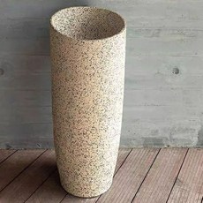 復古立柱式洗手盆 圓形洗手台 高溫陶瓷, 淺黃點心小號一體盆無任何配件