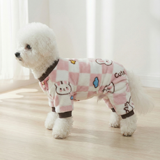 [체리펫] 강아지 겨울 체크 수면 잠옷 올인원 따뜻한 밍크 극세사 실내복 (귀여운 토끼), Pink, 1개