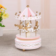 【台灣熱銷Top1】【當日出貨】旋轉木馬 音樂盒 夢幻 生日 情人節 聖誕節 交換禮物 尾牙 遊樂木馬 天空之城 浪漫, 粉白
