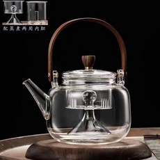 家用耐熱玻璃煮茶壺 直火玻璃壺 煙灰色蒸茶壺 煮茶器 提樑壺 玻璃燒水壺, 玻璃蓋平光900毫升, 1個