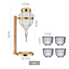日料店衕款清酒冰酒壺套裝：滴漏式溫酒、龍頭醒酒器，快速冰鎮，品味日式清酒, 【破損包賠】金冰酒器+4個杯, 1個