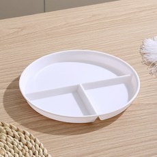 【餐盘】【三格分餐盘】小麥秸稈防摔【家用盤子】【高颜值分菜盘】, 1個, 白色, 白色