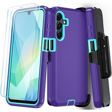 삼성 갤럭시 A16 5G 케이스용 Qinmay 휴대폰 케이스 HD 화면 보호기 헤비 듀티 충격 방지 및 드롭프루프 3레이어 커버 A16 블랙오렌지, for Galaxy A16, BeltClip_Purple, 1개