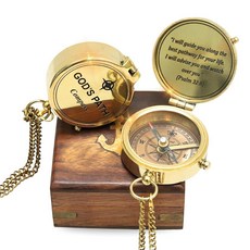 신의 길 나침반 황동 종교 선물 시편 32:8 각인 골든 마감 십대 소년 남성을 위한 성찬식 확인 세례 선물 기독교 카톨릭 졸업 선물, 신의 길 나침반, 황동 종교 선물, 시편 32:8 각인