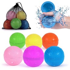 98K 재사용 가능한 물풍선 18개 메시 백 포함 자체 밀봉 실리콘 볼 라텍스 프리 깔끔한 번거로움 없음 채우기 쉬움 여름 물 장난감 수영장 해변 공원 마당 야외 게, Pure Color_6 Pcs