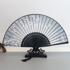 DFMEI 新款古風扇子摺扇中國風夏季便攜古代漢服旗摺疊小竹扇子仿真絲扇, 1個, 墨雪含香-08:烤漆大骨/獨立包裝