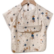 【KIDS PARK】寶寶短袖TPU防水罩衣 單件組 吃飯必備 防水圍兜 畫畫衣, 花田藍鼠, 1套, 1個裝