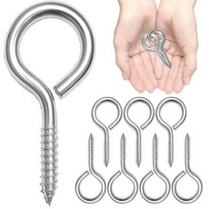 M6 304 스테인리스 아이 후크 나사 255인치 볼트 스크류 무거운 하중용 핀 200파운드 하중 지지 목재 고정 케이블 와이어 실내외용 8개