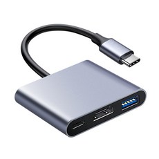 Type-C 3合1轉接器 HDMI投影 PD充電 USB3.0 集線器, 黑色, 1個