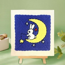 俄羅斯戳戳繡diy材料包 樂墩繡毛線刺繡, 1個, 月亮小兔,【簡單筆+三角木支架】