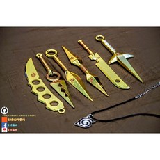 火影忍者系列16.5公分苦無盒裝-每盒6隻-附支架-全金屬苦無-飛雷神-再不斬-雙頭苦無-阿斯瑪飛刀, 1個, 金