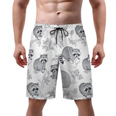 Delerain 남성용 수영 트렁크 퀵 드라이 수영 반바지 메시 안감 남성용 수영복 재미있는 너구리 M