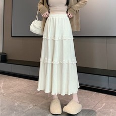 투니스 여성 심플 플리츠 롱 스커트
