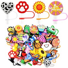 Gibleitz 텀블러 컵용 랜덤 다른 7-8mm 빨대 커버 캡 귀여운 PVC 빨대 토퍼 20개 방진 및 재사용 가능 파티 선물, 랜덤 다른 40개