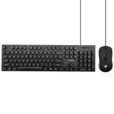 i.shocc 復古圓形鍵帽有線鍵盤滑鼠組，人體工學設計，可調DPI滑鼠，辦公家用電腦配件, 黑色, 06-KF78, 一般類型（全尺寸）