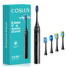 COSLUS 멀티모드음파 전동칫솔+4개 헤드, 1개, 블랙, C30 electric toothbrush