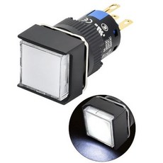iCmore 16mm 帶燈自復式按鈕開關 24V 5腳位, 白色(正方形), 1個