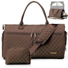 STOVER 여성용 컨버터블 의류 더플백 여행용 투인원 기내용 위켄더 오버나이트 토트 - 주름 방지 드레스 걸이식 수트 및 + 신발 수납 공간 보너스 세면도구 가방 (브라운)