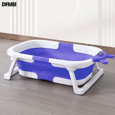 DFMEI 家用嬰兒洗澡盆大號摺疊寶寶浴盆可坐可躺感溫新生嬰兒澡盆沐浴桶, 1個, 藍色普通款