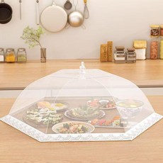 網紗菜罩 摺疊可拆卸透氣防蠅廚房蓋, 1個, 中號素雅米白色菜罩-70