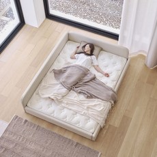 아씨방가구 슬림 저상형 패브릭레더 퀸 침대 밸런스형 Q, 파스텔화이트