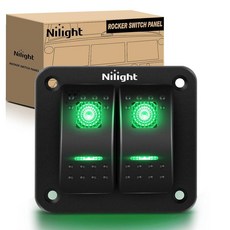 Nilight - 90109D 4단 알루미늄 로커 스위치 패널 토글 대시 5핀 켜기/끄기 사전 배선 스위치 자동차 해상 보트 RV용 파란색 백라이트 2년 보증, Green_2 Gang, 1개