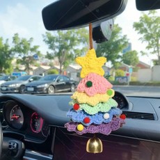 聖誕節聖誕樹汽車掛件裝飾手工毛線鉤織室內場景佈置禮物, 純手工-【彩虹色】加大加厚,鈴鐺可以響可拆卸, 1個