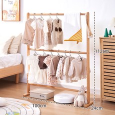 조립식 미니 행거 스탠드형 서랍장 위 옷걸이 실내 수납용 인테리어, 1개, R_호두나무 걸이 이중 막대 100x112