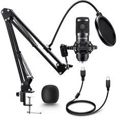 USB 마이크 - PC 팟캐스트 녹음 게임용 콘덴서 마이크 사운드 칩셋 붐 암 세트가 포함된 192KHz/24비트 키트 블랙, 의식을 잃다