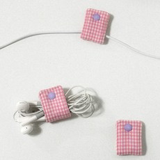 케이블 이어폰 줄감개 선정리 홀더, 체크 핑크