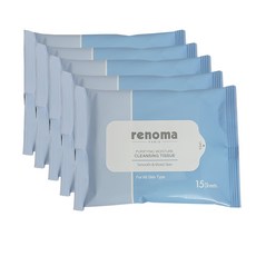 레노마 퓨리파잉 모이스처 클렌징 티슈 15매입 여행용 휴대용티슈, 5개