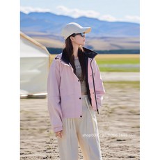 純色三防衝鋒衣外套女春鞦新款戶外運動休閒寬鬆三防上衣