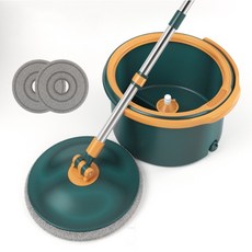 升降式洗脫合一家用單桶旋轉拖把 懶人免手洗單手操作雙排口輕巧超纖維棉拖布, 1個, 綠色拖把+桶+把頭