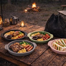 올인원 플레이트 캠핑접시 파우치세트, 1세트, 플레이트 원형