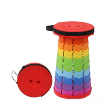 간이 아코디언 자바라의자 폴딩 롯데월드 줄서기 플라스틱 원형 접이식 코끼리의자 스툴, 레인보우 레드, 1개