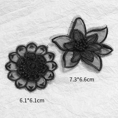 自粘免縫補丁貼，高端蕾絲花朵刺繡，羽絨服破洞修補布貼，黑色, 3# 【混裝2個】自粘款