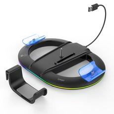 PS5 Pro/Slim 主機多功能直立支架：P5手柄充電座、耳機掛架、氛圍燈圈，臺灣出貨, 1個, PG-P5S045H黑色