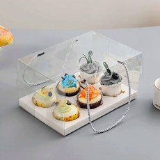 투명 머핀상자 컵케이크 6구 손잡이 포장 4구 흰색 박스 일반, C. 흰색 일반 6팩, A. 10세트 핸드 밧줄