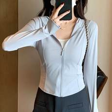 奶藍色時尚冰絲防曬衣女夏2026新款連帽防紫外線長袖瑜伽修身上衣, XL