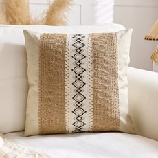 원목 면마 스타일 베이지색 고급 민박 모델룸 소파 쿠션 거실용 럭셔리 쿠션 커버, 45x45-단일 베개 커버, 중앙 면 마름모 짜임