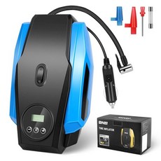 DNA MOTORING 타이어 팽창기 휴대용 공기 압축기 자동차 타이어 자전거 오토바이 공 전기 자전거 타이어 펌프용 12V DC 에어 펌프 압력 게이지 LED 조, 스탠다드 블루