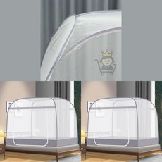 마켓보스야 사각 원터치 침대모기장 150x200cm 그레이 큰모기장