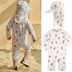 젤리곰 돌 유아 아기 래쉬가드 수영복+모자 2종세트